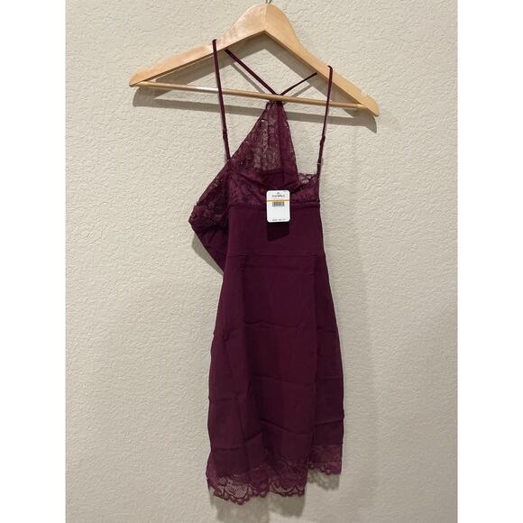 Free People Premonitions Lace‎ Trim Bodycon Dress in Burgundy Size Small - Picture 10 of 10
